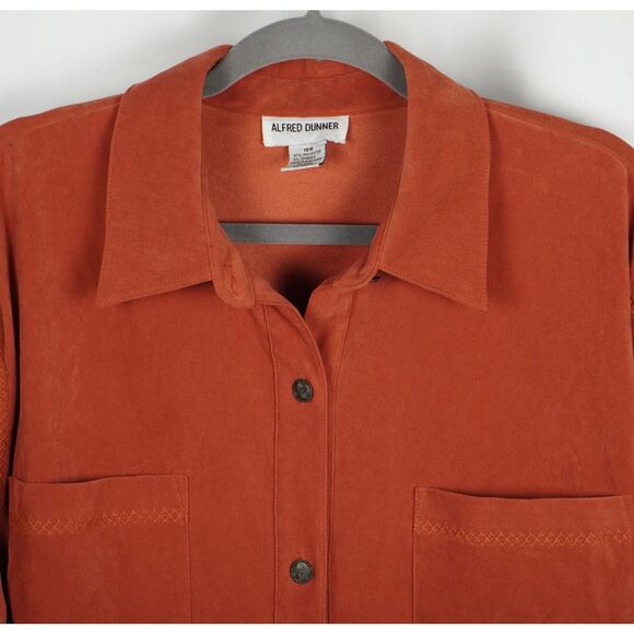 Alfred Dunner Rust Sueded Button Down Long Sleeved Shirt with Stitching Detail - Picture 2 of 7